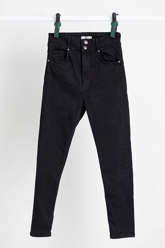 BERSHKA melni skinny džinsi ar paaugstinātu jostasvietu